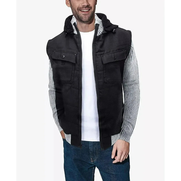 X-Ray Men's Canvas Flap Pocket Full Zip Sweater Jacket Sherpa Hood Size S - $100 - Picture 1 of 7